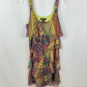 Signature by Robbie Bee colorful/rainbow/boho/ Aztec sleeveless ruffle dress